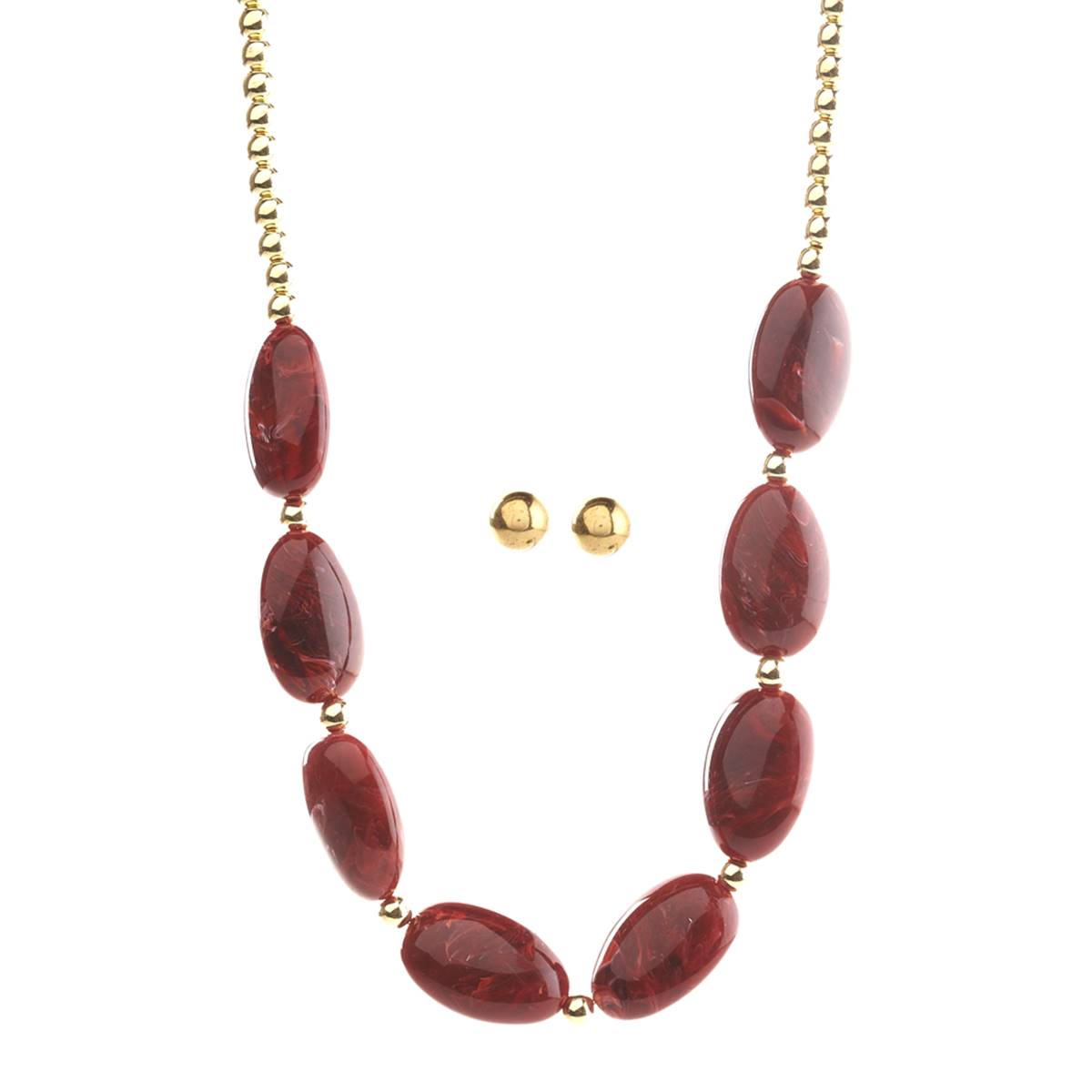 Ashley Cooper(tm) Marble Wine Beads Necklace & Stud Earrings Set
