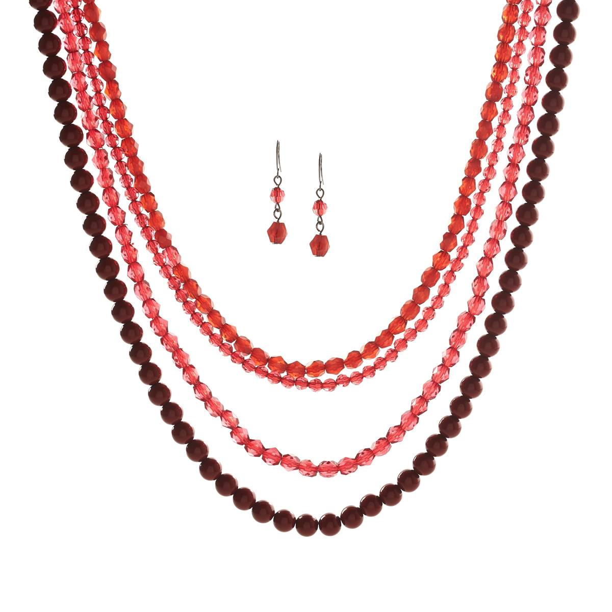 Ashley Cooper(tm) Wine Colored Beaded Necklace & Earrings Set