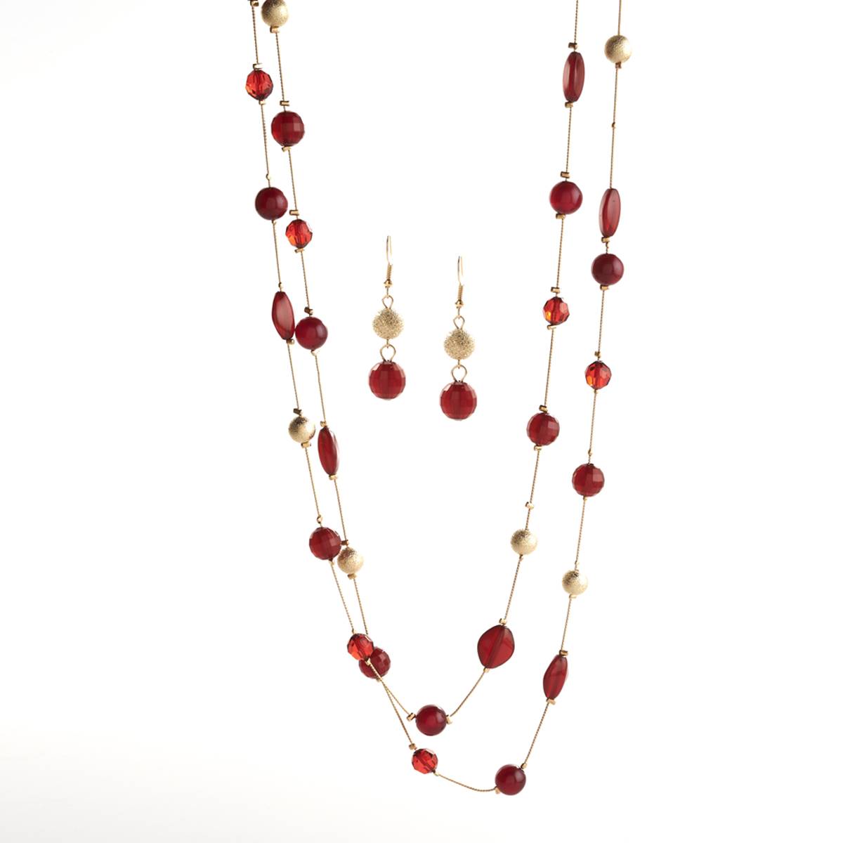 Ashley Cooper(tm) Tonal Wine Beads Illusion Necklace & Earrings