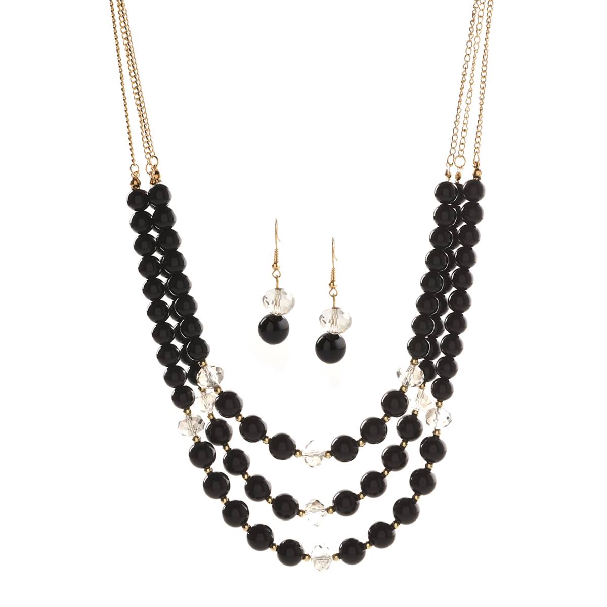 Ashley Cooper(tm) Jet & Black Diamond Beads Necklace & Earrings