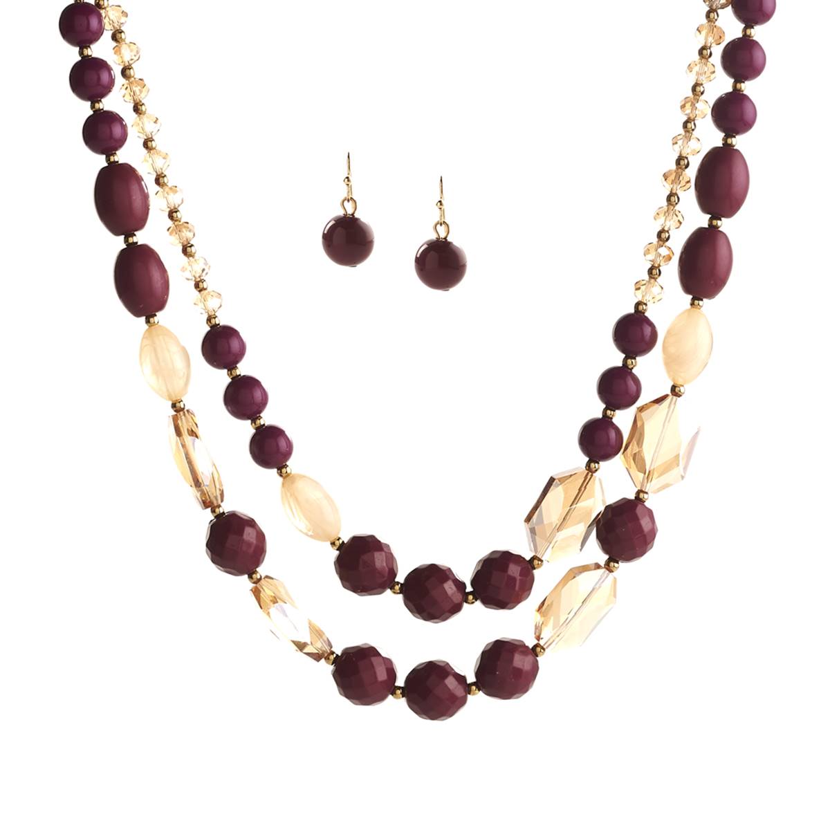 Ashley Cooper(tm) 2-Row Faceted Bead Necklace & Fishhook Earrings