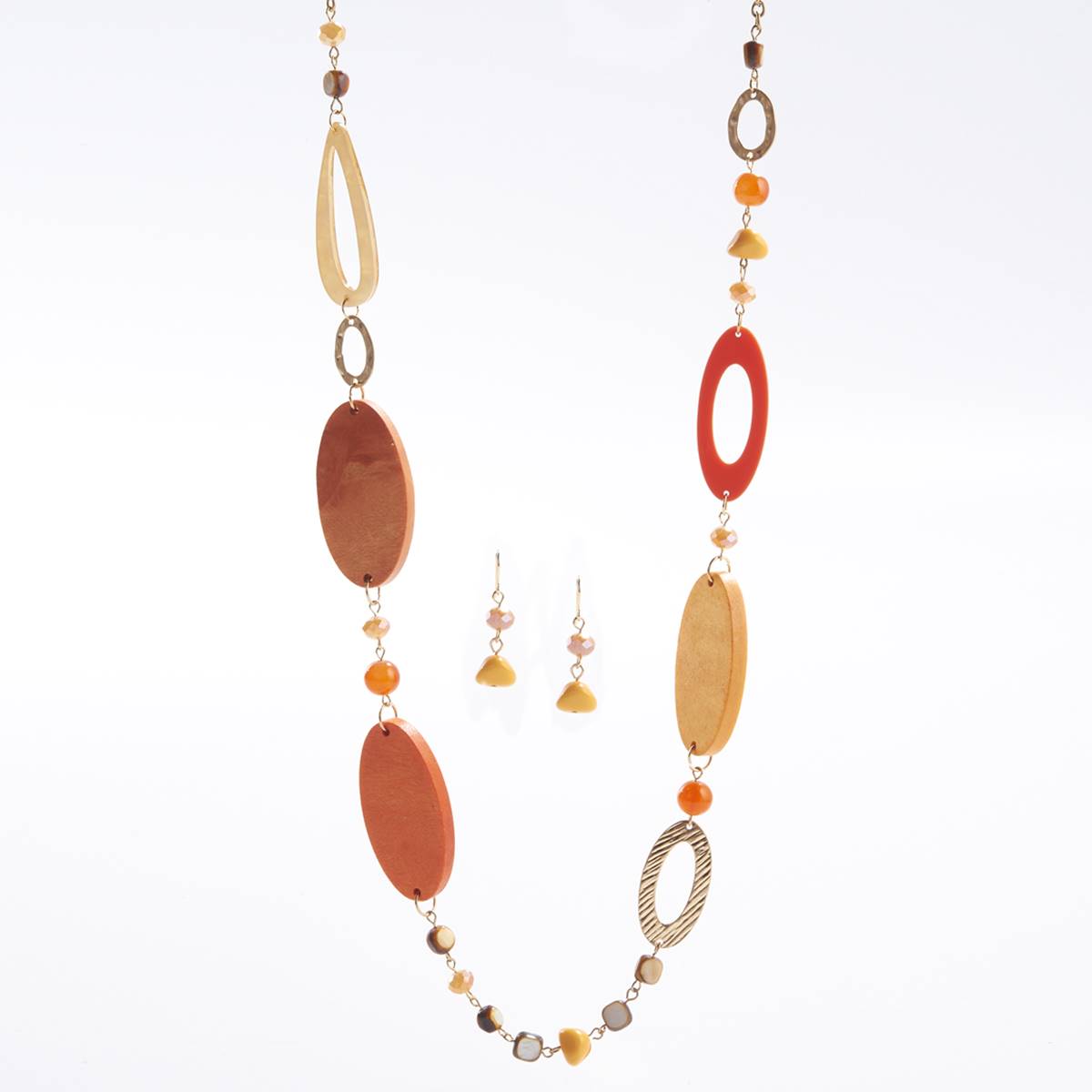 Ashley Cooper(tm) Ovals Rings & Beads Chain Necklace & Earrings Set