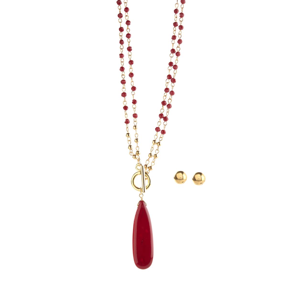 Ashley Cooper(tm) Wine Beads & Semiprecious Pendant & Earrings