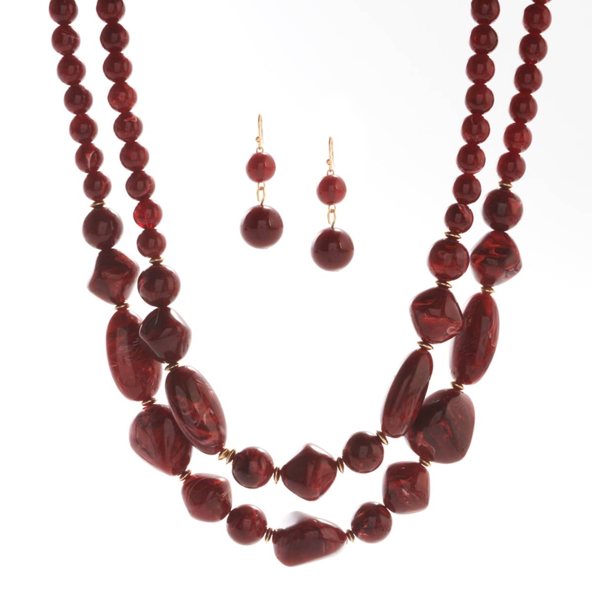 Ashley Cooper(tm) Layered Burgundy Beaded Necklace & Earrings Set