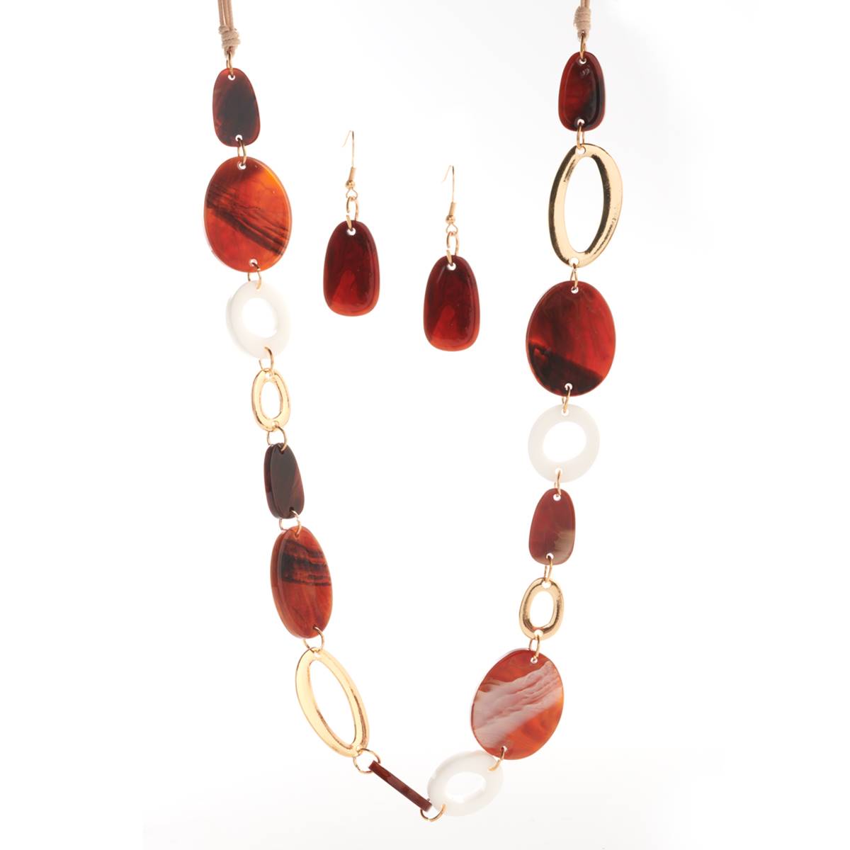 Ashley Cooper(tm) Tonal Brown Oval Beaded Necklace & Earring Set