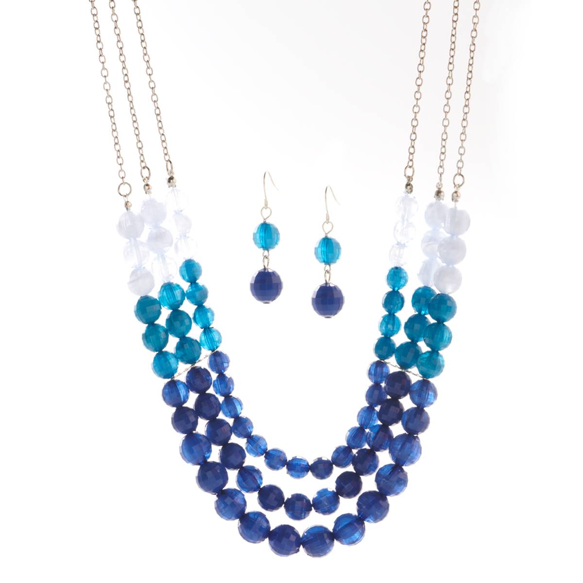 Ashley Cooper(tm) Tonal Blue 2-Row Beaded Necklace & Earrings Set