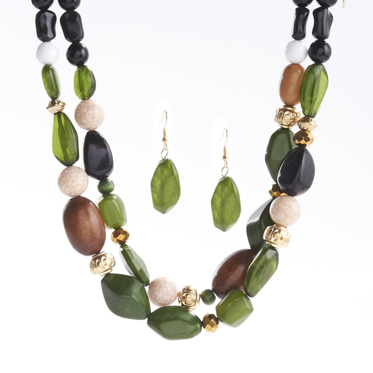 Ashley Cooper(tm) 2-Row Chunky Beaded Necklace & Earrings Set