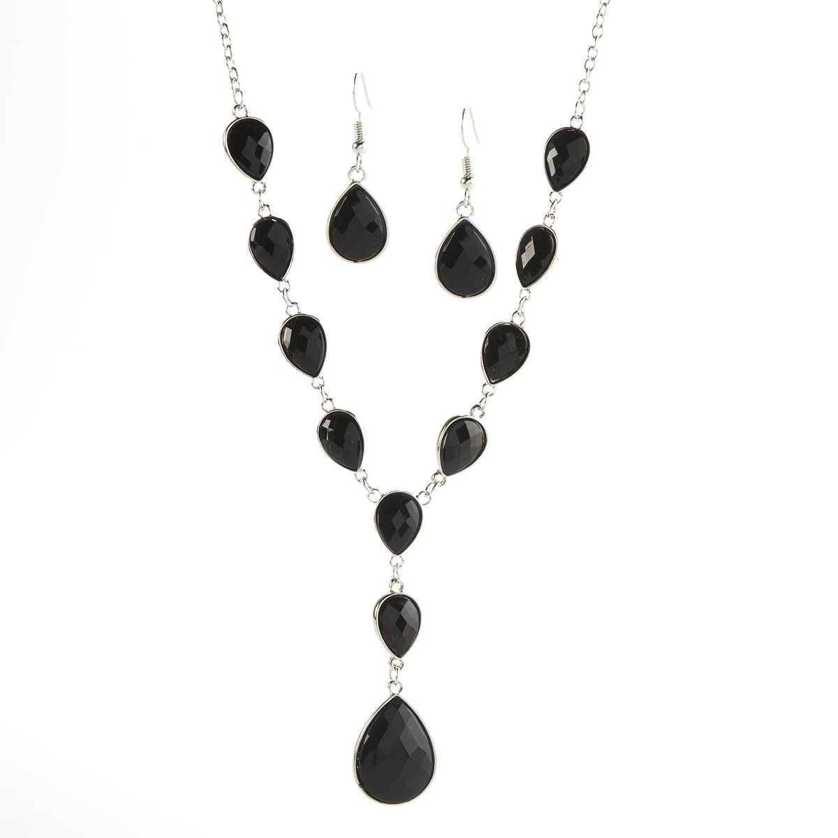 Ashley Cooper(tm) Jet Glass Stone Teardrops Necklace & Earrings