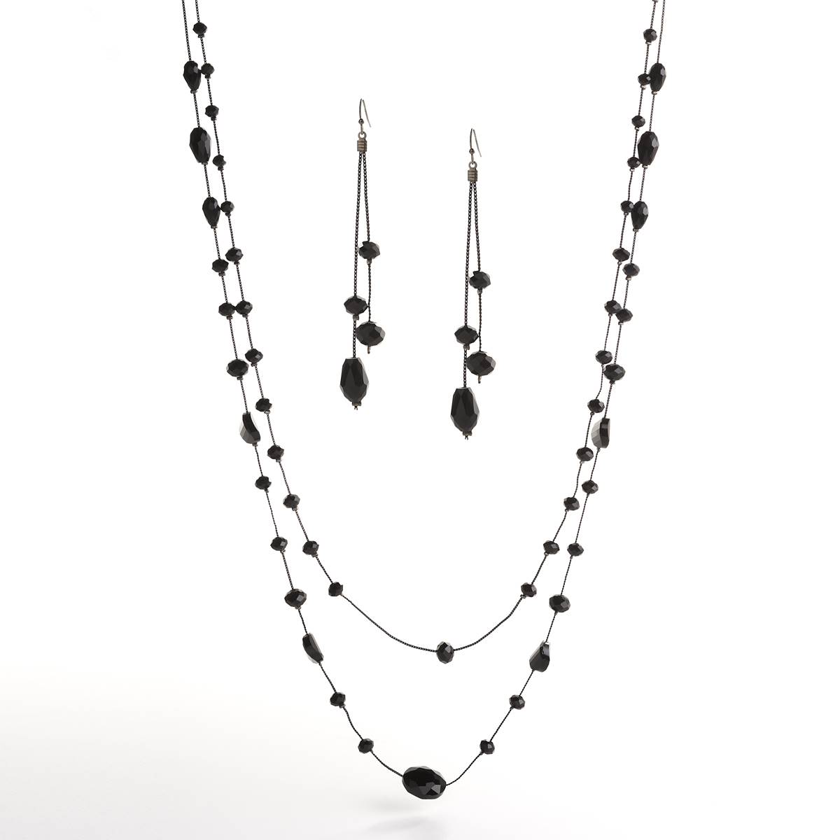 Ashley Cooper(tm) Jet Glass Stone Necklace & Earrings
