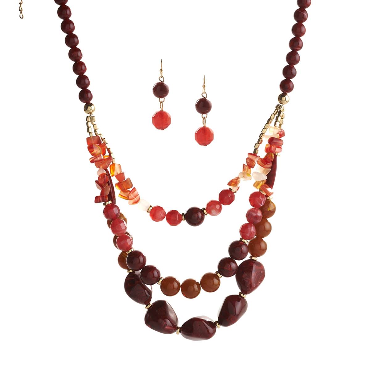 Ashley Cooper(tm) Acrylic Canelian Brown Necklace & Earrings Set