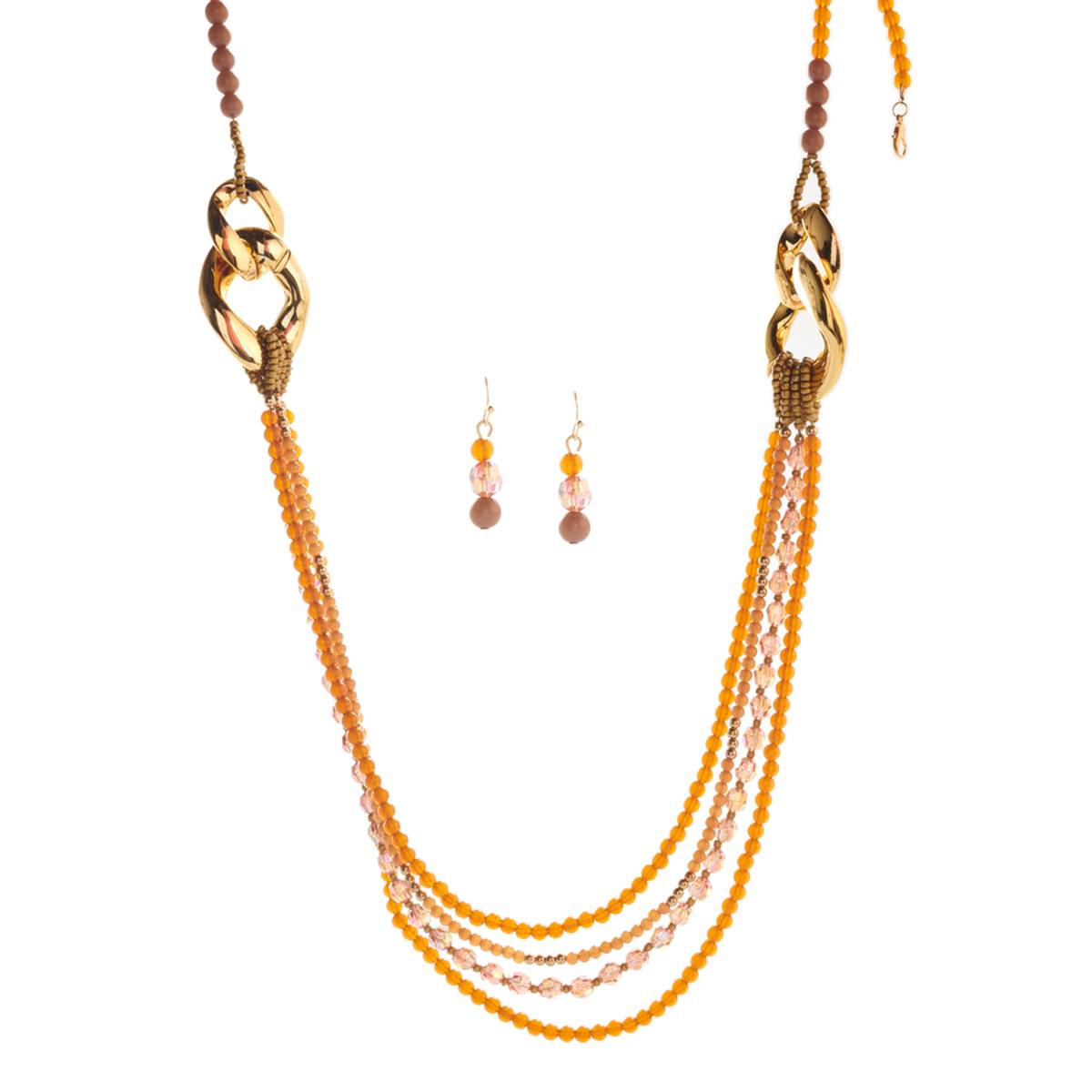 Ashley Cooper(tm) Tonal Brown Beaded Necklace And Earrings Set