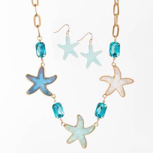 Ashley Cooper(tm) Gold-Plated Blue Stone Oval Link Necklace/Earring
