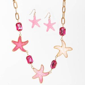 Ashley Cooper(tm) Gold-Plated Pink Stone Link Necklace & Earring Set