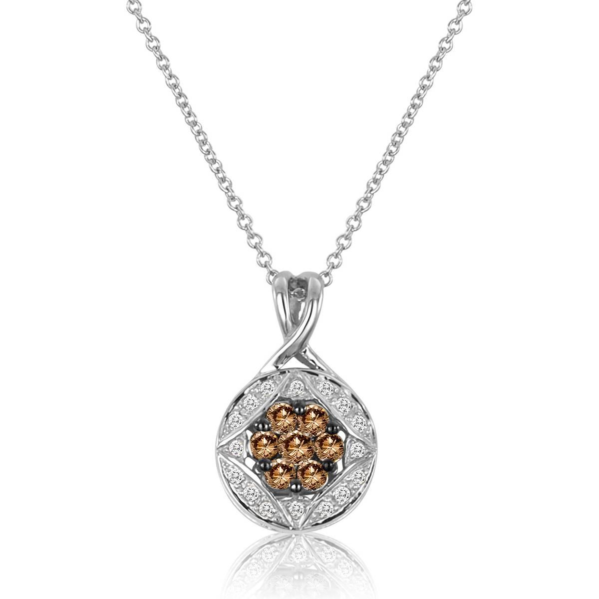 Le Vian(R) White Gold Brown & White Diamond Floral Cluster Pendant