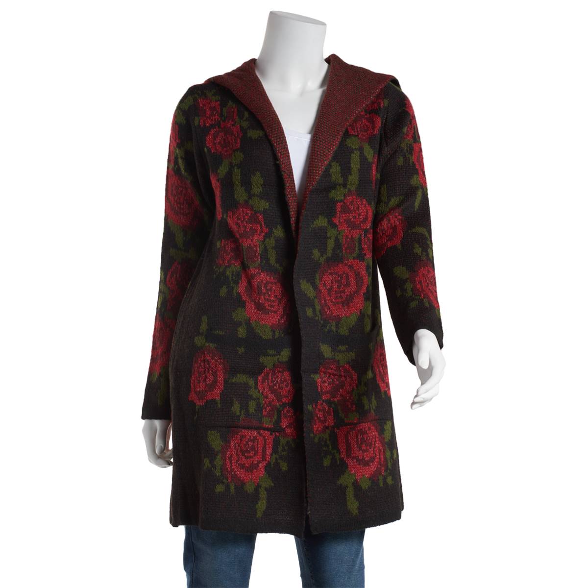 Womens By Design Fuji Long Sleeve Floral Cardigan-ROSE