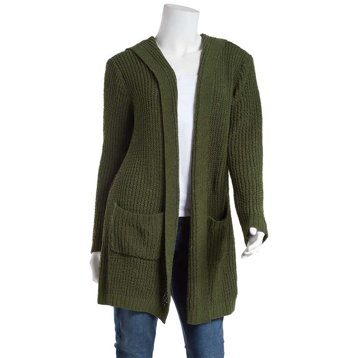 Womens By Design Long Sleeve Chenille Shaker Hooded Cardigan