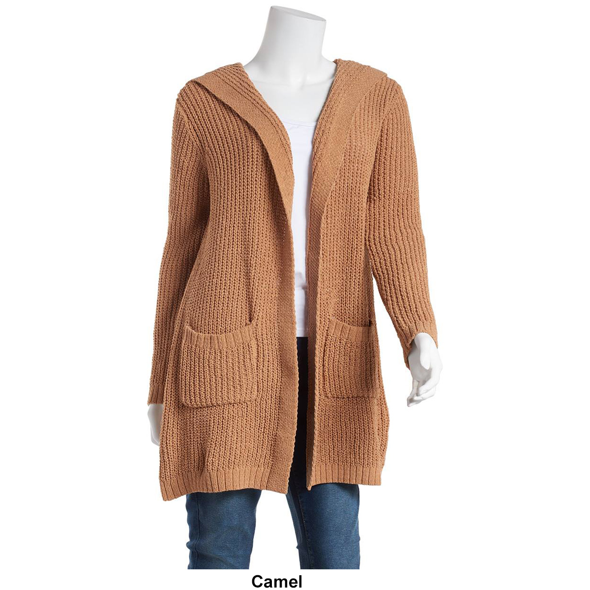 Womens By Design Long Sleeve Chenille Shaker Hooded Cardigan