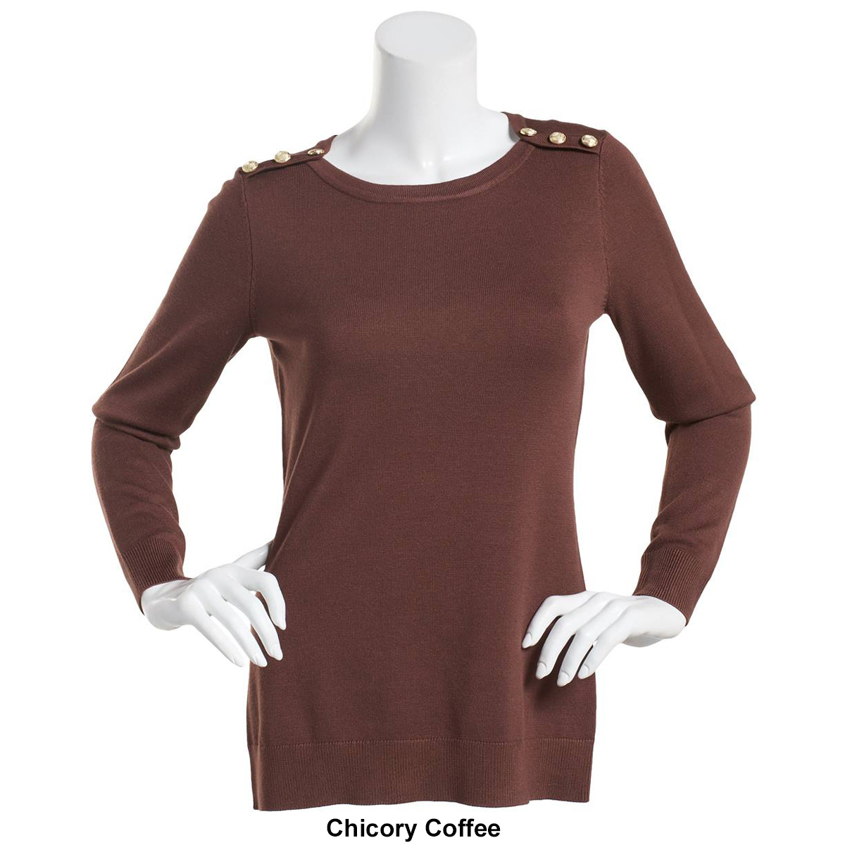 Womens By Design Long Sleeve Solid Sweater With Gold Button Trim