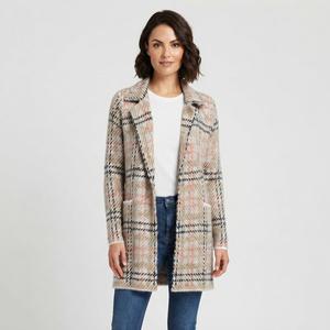 Womens By Design Long Sleeve Notched Houndstooth Coatigan