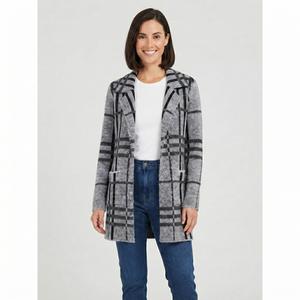 Womens By Design Long Sleeve Notched Two Pocket Plaid Coatigan