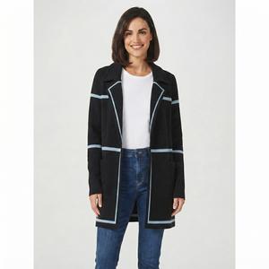 Womens By Design Long Sleeve Notched Stripe Coatigan
