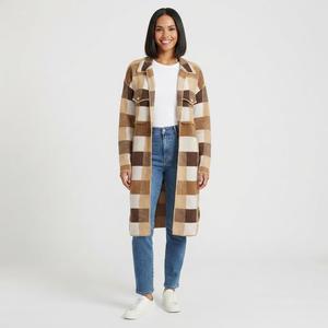 Womens By Design Long Sleeve Two Pocket Plaid Coatigan