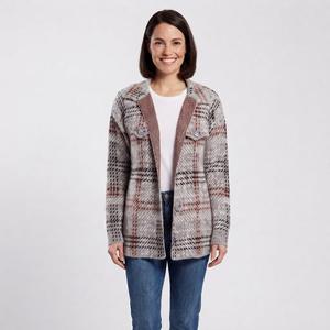 Womens By Design Long Sleeve Two Pocket Houndstooth Coatigan