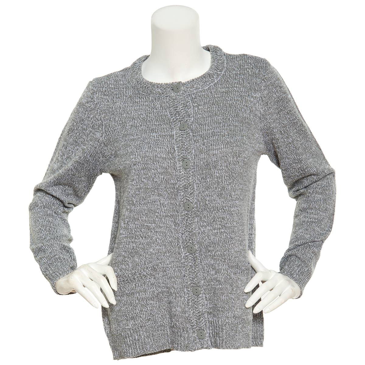 Womens Carolyn Taylor Long Sleeve Button Front Marled Cardigan