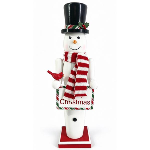 Wooden Snowman Nutcracker w/ Merry Christmas Sign