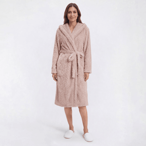 Womens Dreaming of Jules Hooded Cables Shaggy Plush Robe