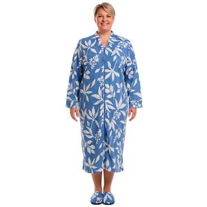 Plus Size Jasmine Rose Long Sleeve Leaves Houndstooth Zip Robe alternate view