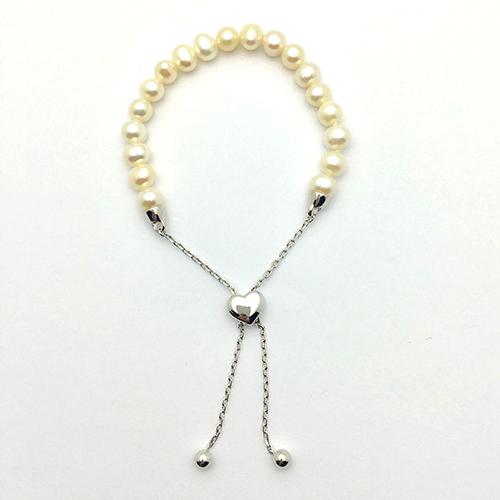 Gianni Argento Silver & 6mm Round Pearl Adjustable Bracelet