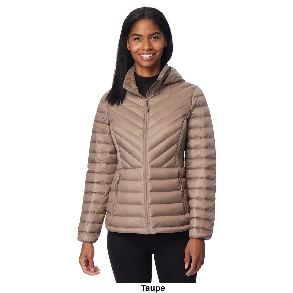 Womens 32 Degrees Packable Down Jacket With Faux Fur Collar