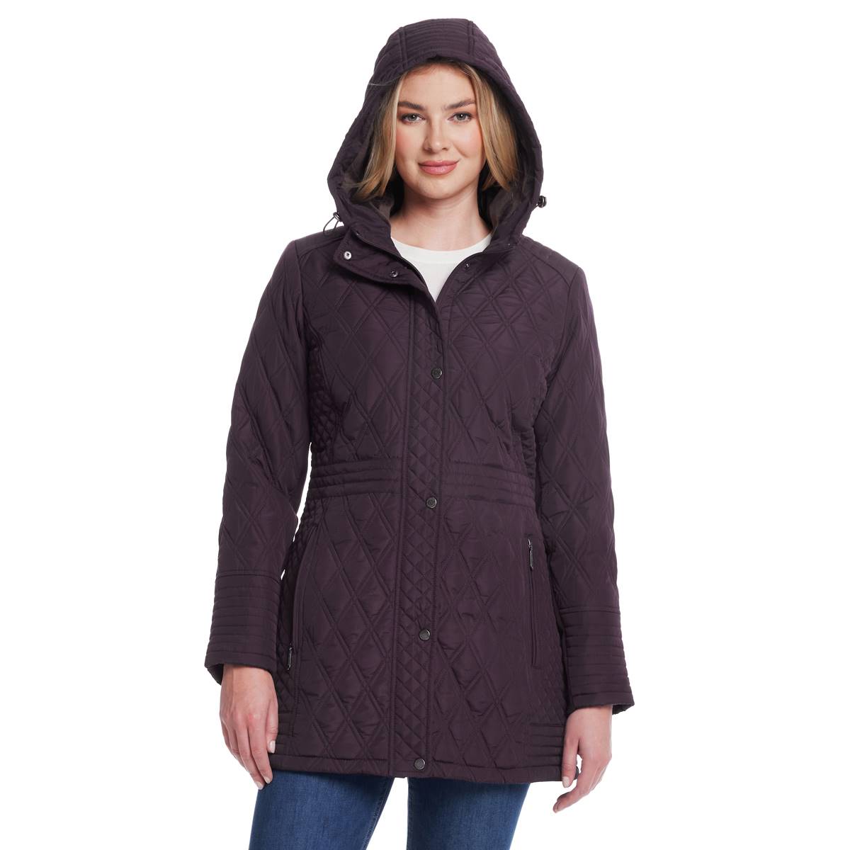 Petite Weatherproof(R) Plush Lined Mixed Quilted Walker Coat