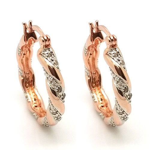 Gianni Argento Rose Gold 1/4kt. Diamond Twist Hoop Earrings