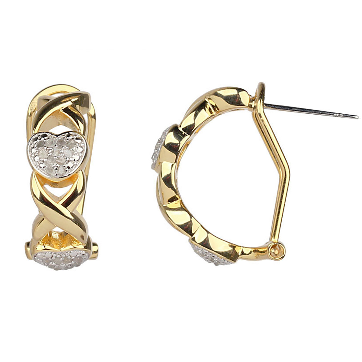 Gianni Argento Gold Plated X And Heart Half Hoop Earrings