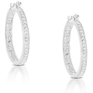 Gianni Argento Sterling Silver Diamond Accent Line Hoop Earrings