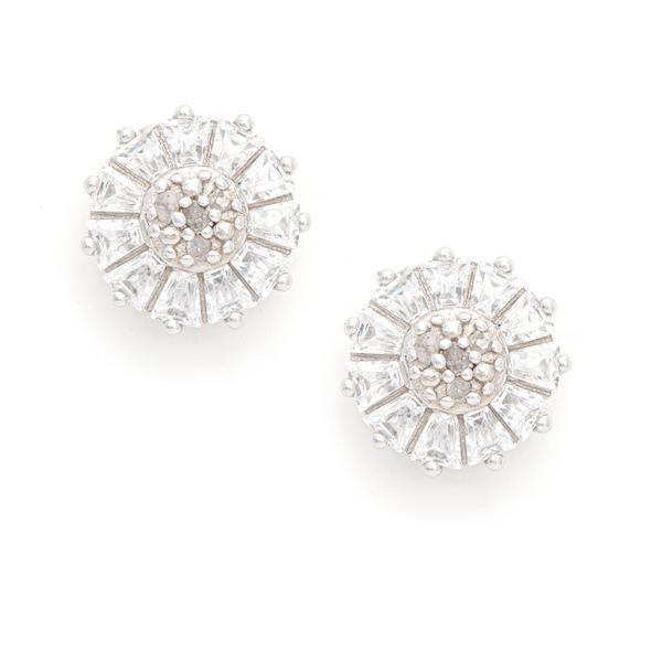 Gianni Argento White Diamond CZ Round Stud Earrings