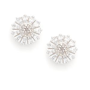 Gianni Argento White Diamond CZ Round Stud Earrings