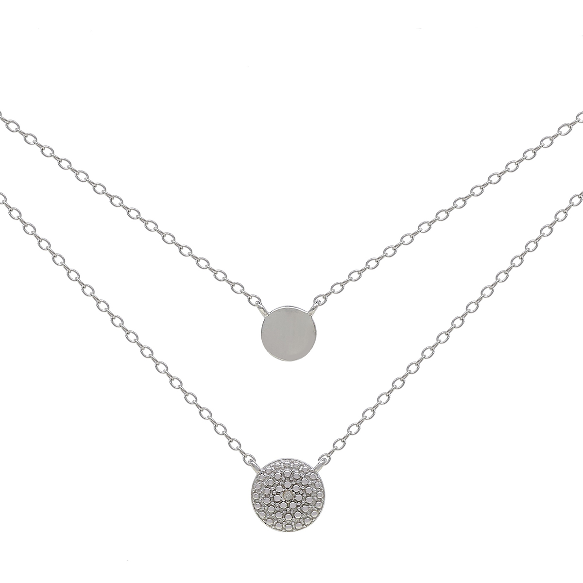 Gianni Argento Sterling Silver Diamond Layered Round Necklace