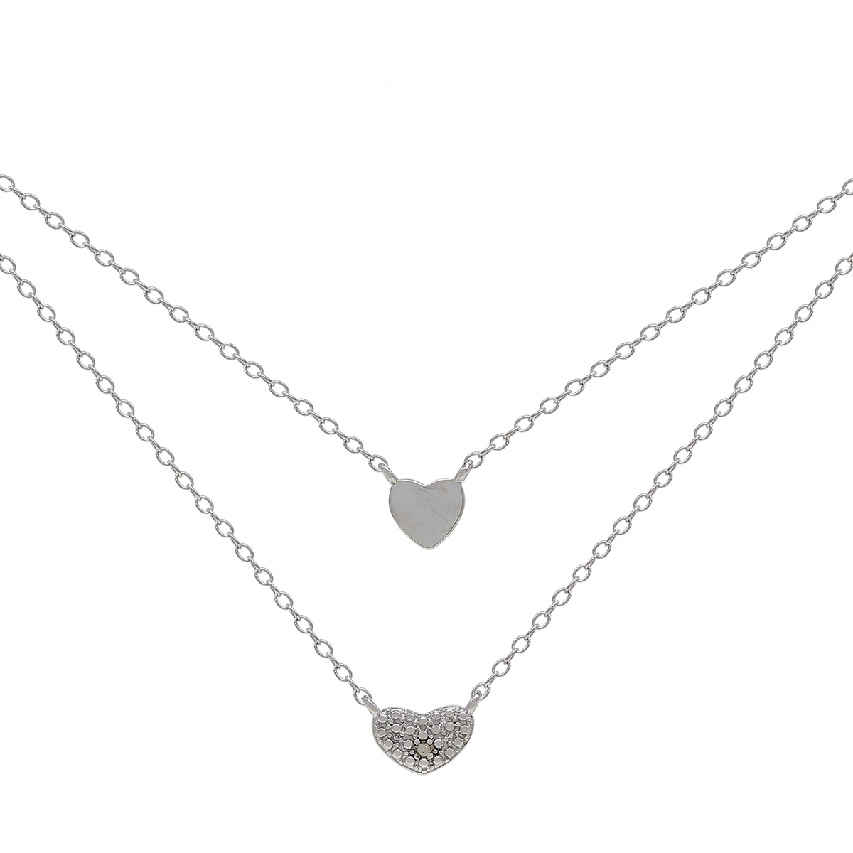 Gianni Argento Sterling Silver Diamond Layered Heart Necklace