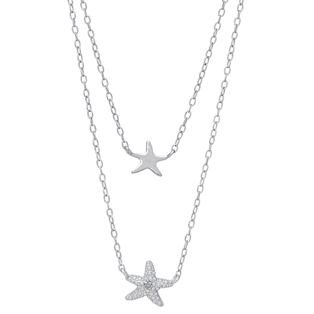 Gianni Argento Sterling Silver Diamond Layered Starfish Necklace