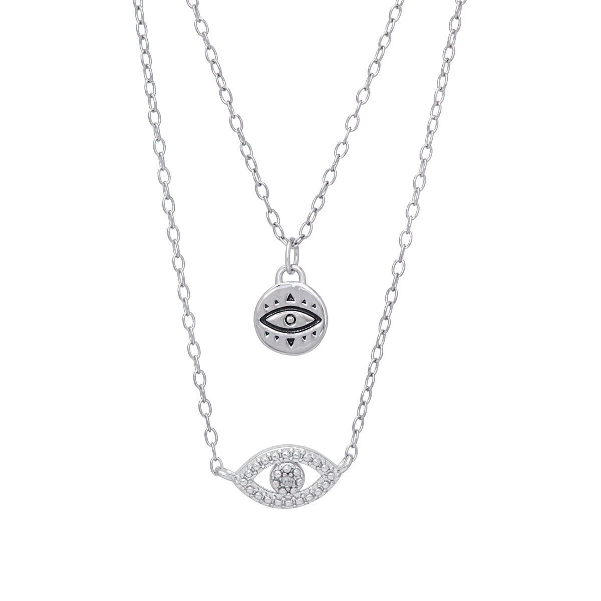 Gianni Argento Sterling Silver Diamond Layered Evil Eye Necklace