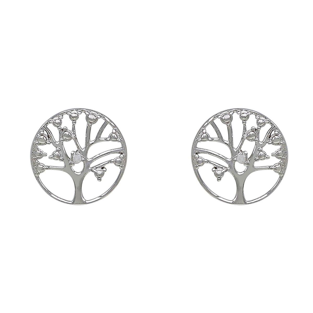 Gianni Argento Silver Diamond Accent Tree Of Life Stud Earrings