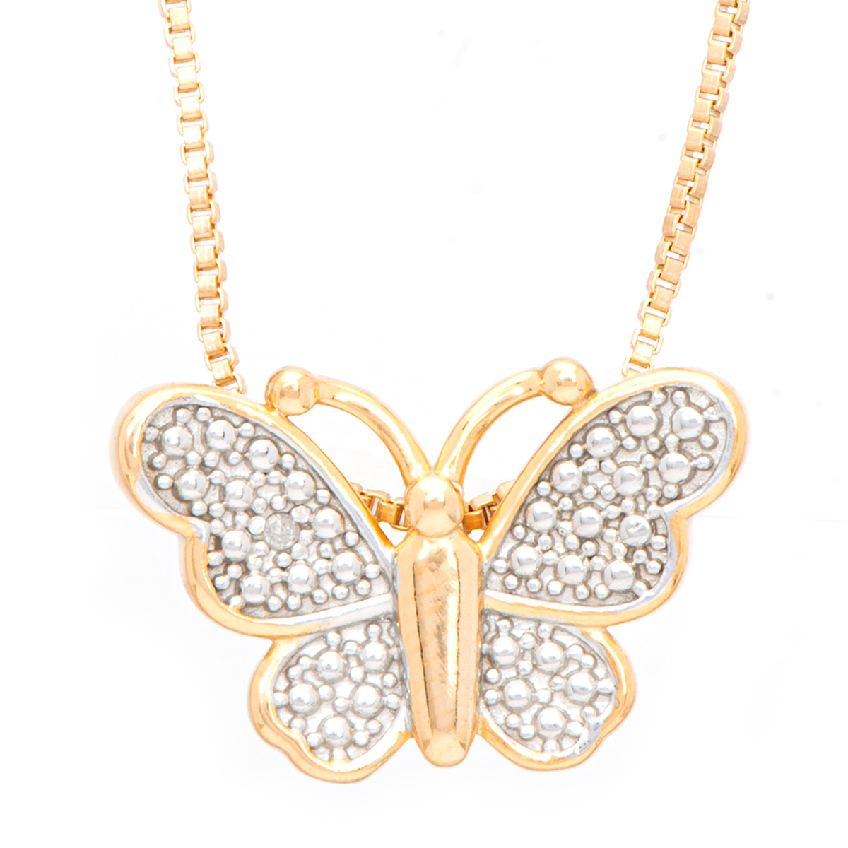 Gianni Argento Gold Diamond Butterfly Pendant Necklace