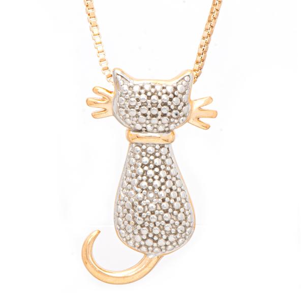Gianni Argento Gold Diamond Cat Pendant Necklace