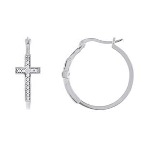 Gianni Argento Sterling Silver Diamond Accent Cross Hoop Earrings