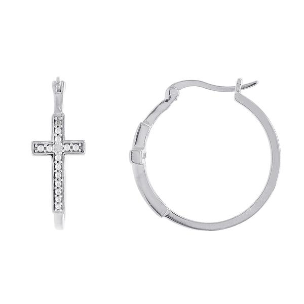 Gianni Argento Sterling Silver Diamond Accent Cross Hoop Earrings