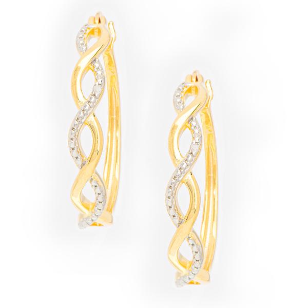 Gianni Argento Silver/Gold Diamond Accent Twist Hoop Earrings