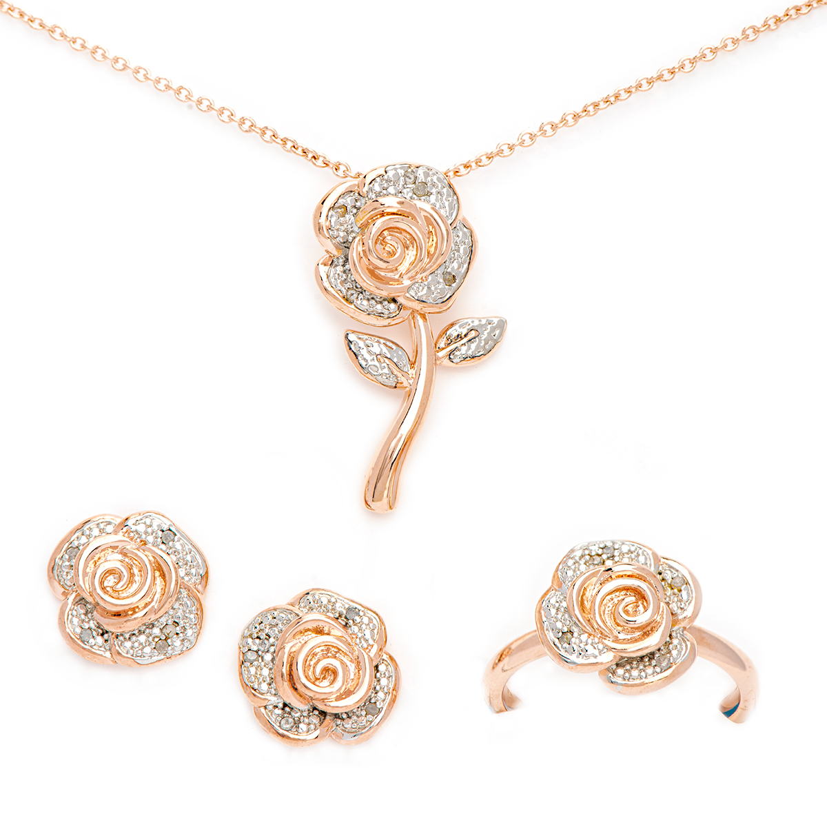 Gianni Argento 3pc. 1/4ctw. Diamond Flower Set